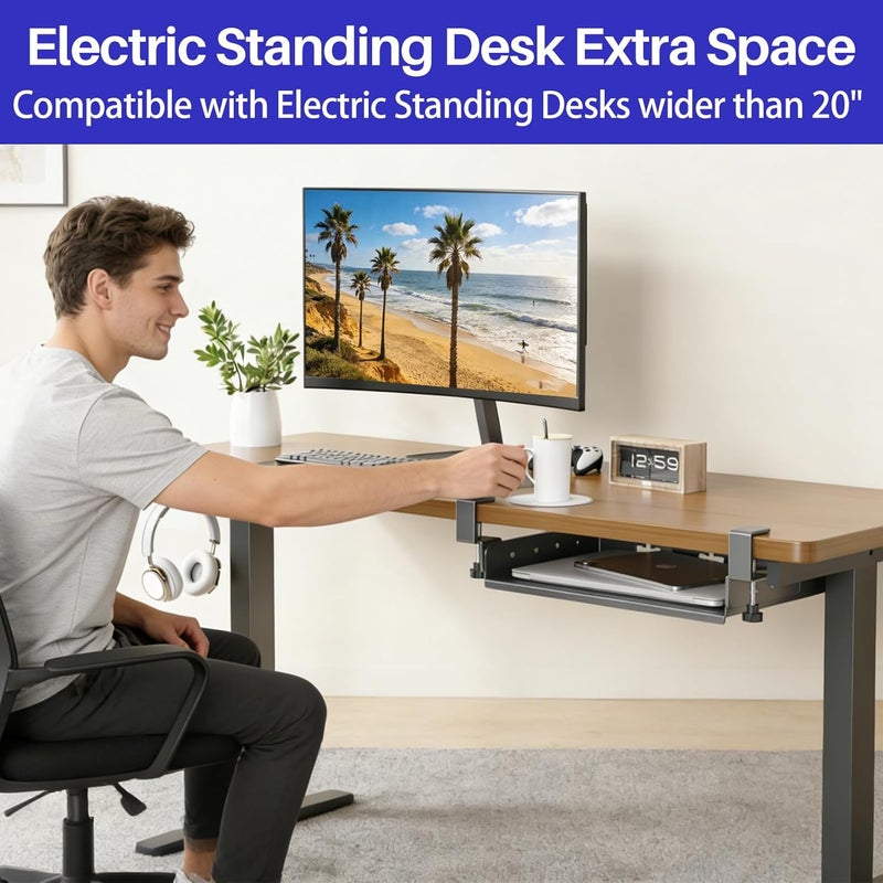 BYMECOST No Drill Under Desk Laptop Mount, Metal Under Desk Storage Shelf with Cable Management, Laptop Storage Tray for MacBook, Keyboard, Mac Mini, Anti-Scratch Silicone, Fits Office, Gaming, Workstations - Image 5
